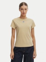 Tommy Hilfiger T-Shirt WW0WW48710 Beżowy Slim Fit. Brązowe t-shirty TOMMY HILFIGER, xxs, bez wzorów, z bawełny, bez kołnierzyka, bez ramiączek. Za 169.99 zł.