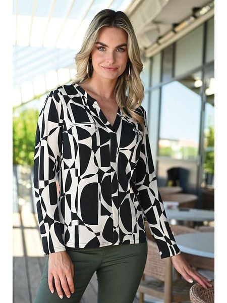 Bleu d'Azur Bluzka "Palau" w kolorze czarno-białym rozmiar: 38. Białe bluzki Bleu d'Azur, w ażurowe wzory, klasyczne, bez kołnierzyka, bez ramiączek. Za 184.89 zł.