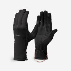 Rękawice trekkingowe dla dorosłych Forclaz MT500 dotykowe stretch. Czarne rękawiczki FORCLAZ, bez wzorów, z elastanu, sportowe. Za 69.99 zł.