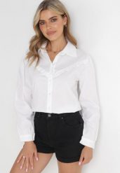 Biała Koszula z Bawełny z Falbanką Aloson. Białe koszule Born2be, uniwersalny, bez wzorów, z bawełny, eleganckie, bez kołnierzyka, bez ramiączek. Za 109.99 zł.
