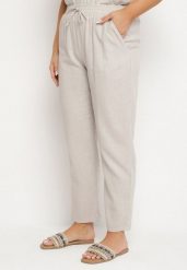 Szare Spodnie z Lnem i Elastyczną Gumką w Pasie Nativena. Szare spodnie materiałowe Born2be, na co dzień, plus size, bez wzorów, z jeansu, plus size. Za 69.99 zł.