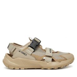 Sandały adidas. Brązowe sandały Adidas, bez wzorów, sportowe, bez obcasa, bez zapięcia. Za 379.99 zł.