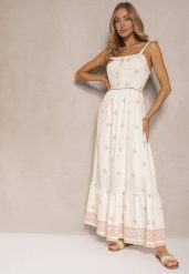 Beżowa Sukienka z Wiskozą o Rozkloszowanym Kroju na Ramiączkach w Boho Print Leaella. Brązowe sukienki Renee, na co dzień, l, bez wzorów, z wiskozy, boho, bez kołnierzyka, bez ramiączek, midi, rozkloszowane. Za 79.99 zł.