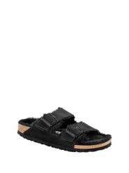 Birkenstock Skórzane klapki "Arizona" w kolorze czarnym rozmiar: 36. Czarne klapki Birkenstock, bez wzorów, ze skóry, z otwartym noskiem, bez obcasa. Za 352.21 zł.