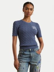 LAUREN RALPH LAUREN Sweter 200976989001 Niebieski Slim Fit. Niebieskie swetry Lauren Ralph Lauren, xl, bez wzorów, z bawełny, bez ramiączek. Za 719.99 zł.