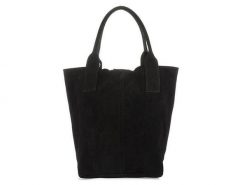 Worek czarny skórzany L82. Czarne torebki klasyczne z aplikacjami, z materiału, zamszowe, bez dodatków. Za 164.99 zł.