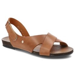 Sandały damskie Armodo, cholewka ze skóry naturalnej lekka podeszwa o minimalistycznym designie, brązowe, 40141. Brązowe sandały Armodo, bez wzorów, ze skóry, bez obcasa, bez zapięcia. Za 299.00 zł.