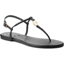Sandały TORY BURCH - Emmy Sandal 48504 Black 001. Czarne klapki Tory Burch, bez wzorów, ze skóry, bez obcasa, na obcasie, bez zapięcia. W wyprzedaży za 499.00 zł.