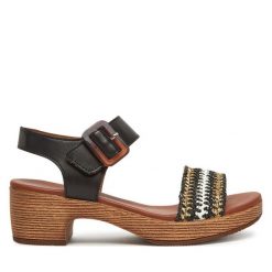 Sandały Remonte. Czarne sandały Remonte, bez wzorów, bez obcasa, na słupku, bez zapięcia. Za 369.99 zł.