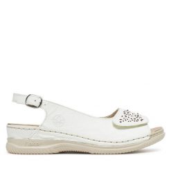 Sandały Rieker. Białe sandały Rieker, bez wzorów, bez obcasa, na płaskiej podeszwie, bez zapięcia. Za 339.99 zł.