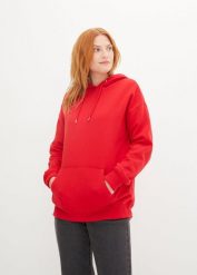 Bluza z kapturem oversize z mieszanki bawełny. Czerwone bluzy sportowe bonprix, bez wzorów, z bawełny, z kapturem. Za 84.99 zł.