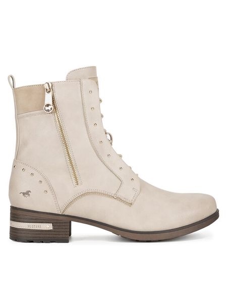 Mustang Trzewiki 1229-522 BIG Biały. Białe botki Mustang, bez wzorów, z materiału, bez obcasa, na słupku, bez zapięcia. Za 369.99 zł.