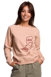 Klasyczna Bluza Dresowa z Nadrukiem - Beżowa. Brązowe bluzy MOE, l, bez wzorów, z bawełny, bez kaptura. Za 219.90 zł.