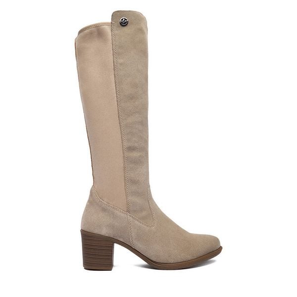 Kozaki Rieker. Szare kozaki Rieker, bez obcasa, na słupku, bez zapięcia. Za 459.99 zł.