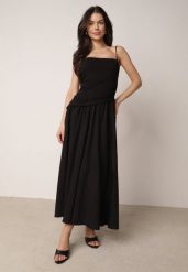 Czarna Bawełniana Sukienka Koktajlowa na Ramiączkach z Asymetryczną Górą Thelis. Czarne sukienki Born2be, na co dzień, l, bez wzorów, z bawełny, eleganckie, z asymetrycznym kołnierzem, bez ramiączek, maxi, asymetryczne. Za 169.99 zł.