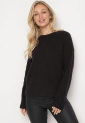 Czarny Sweter o Klasycznym Fasonie z Wełną Avartissa. Czarne swetry Born2be, na zimę, bez wzorów, z wełny, bez ramiączek. Za 139.99 zł.