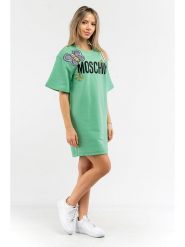 Moschino Sukienka w kolorze zielonym rozmiar: 40. Zielone sukienki MOSCHINO, bez wzorów, z bawełny, bez kołnierzyka, bez ramiączek, mini. Za 592.99 zł.