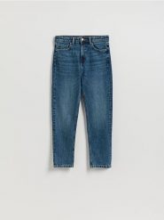 Jeansy mom fit slim - granatowy. Niebieskie jeansy Reserved, bez wzorów. Za 129.99 zł.