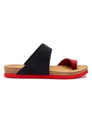 Comfortfusse Skórzane japonki w kolorze czarno-czerwonym rozmiar: 38. Czarne klapki Comfortfüße, bez wzorów, z nubiku, z otwartym noskiem, bez obcasa. Za 239.99 zł.