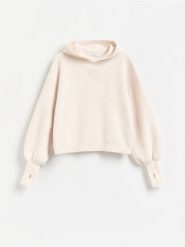 Bluza z kapturem - złamana biel. Bluzy Reserved, l, bez wzorów, z dzianiny, z kapturem. Za 139.99 zł.