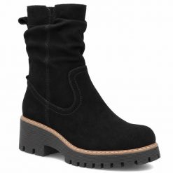 Skórzane botki damskie marszczone czarne Filippo DBT6402. Czarne botki Filippo, bez wzorów, ze skóry, bez obcasa, bez zapięcia. Za 259.99 zł.