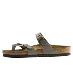 Klapki Birkenstock Mayari Damskie. Szare klapki Birkenstock, bez wzorów, z materiału, bez obcasa. Za 401.85 zł.