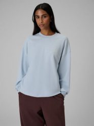 4F Bluza dresowa relaxed bez kaptura damska - niebieska L. Niebieskie bluzy 4f, l, bez wzorów, z bawełny, bez kaptura. Za 149.99 zł.