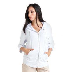 Bluza Chic Boxing z zamkiem błyskawicznym i rękawami ¾. Białe bluzy LEONE 1947 APPAREL, l, bez wzorów, z tkaniny, bez kaptura. Za 157.88 zł.