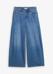 Dżinsy wide leg, mid waist. Niebieskie jeansy bonprix, bez wzorów. Za 169.99 zł.