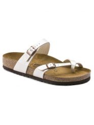 Birkenstock Japonki "Mayari" w kolorze kremowym rozmiar: 37. Brązowe klapki Birkenstock, bez wzorów, z otwartym noskiem, bez obcasa. Za 396.24 zł.