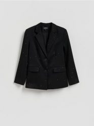 Marynarka ze strasem - czarny. Czarne marynarki i żakiety Reserved, l, bez wzorów, z tkaniny. Za 329.99 zł.