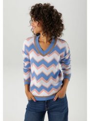 Aniston Sweter w kolorze błękitno-białym rozmiar: 46. Białe swetry Aniston, bez wzorów, bez ramiączek. Za 52.42 zł.