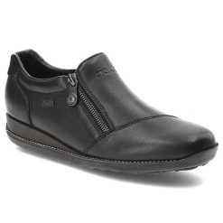 Czarne Półbuty Rieker Wygodne Buty Damskie. Czarne sukienki Rieker, na co dzień, bez wzorów, z gumy, bez kołnierzyka, bez ramiączek, proste. Za 319.00 zł.