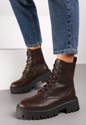 Brązowe Botki Workery na Grubej Podeszwie ze Sznurowaniem Sailia. Brązowe botki Born2be, bez wzorów, z jeansu, bez obcasa, na płaskiej podeszwie, bez zapięcia. Za 129.99 zł.