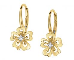 Kolczyki z żółtego złota z brylantami - kwiaty - 0,06 ct - próba 585. Żółte kolczyki Apart, z brylantem, złote. Za 3,490.00 zł.