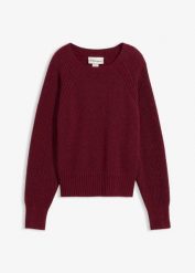 Sweter z miękkiej mieszanki wełny. Czerwone swetry bonprix, bez wzorów, z bawełny, bez ramiączek. Za 249.99 zł.