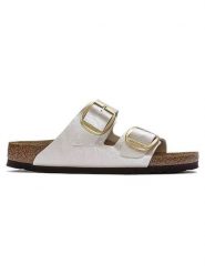 Birkenstock Klapki "Arizona" w kolorze kremowym rozmiar: 36. Brązowe klapki Birkenstock, bez wzorów, z otwartym noskiem, bez obcasa. Za 425.64 zł.