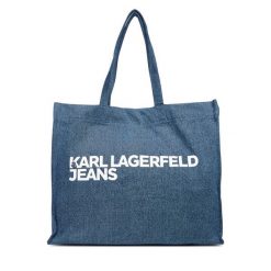 Torebka Karl Lagerfeld Jeans. Niebieskie torebki klasyczne Karl Lagerfeld Jeans, bez wzorów, z jeansu, bez dodatków. Za 259.99 zł.