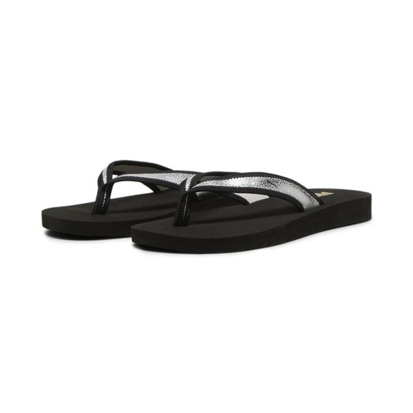 Damskie klapki Sandy Flip PUMA Black Silver Metallic. Czarne klapki Puma, bez wzorów, z materiału, bez obcasa. Za 190.00 zł.