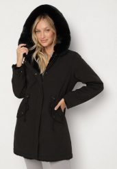 Czarna Dwustronna Kurtka Parka Futerko z Kapturem Alorrise. Czarne kurtki Born2be, l, bez wzorów, z futra, z kapturem. Za 279.99 zł.