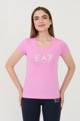 EA7 Różowy damski t-shirt, Rozmiar M. Czerwone t-shirty EA7 Emporio Armani, m, bez wzorów, bez kołnierzyka, bez ramiączek. W wyprzedaży za 209.99 zł.