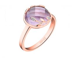 Pierścionek z różowego złota z diamentami i ametystem - liście - próba 585. Czerwone pierścionki Apart, z ametystem, złote. W wyprzedaży za 1,953.00 zł.