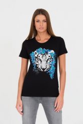 GUESS Czarny damski t-shirt bawełniany z printem, Rozmiar S. Czarne t-shirty Guess, s, z aplikacjami, z bawełny, bez kołnierzyka, bez ramiączek. W wyprzedaży za 189.99 zł.