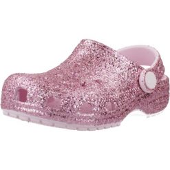 Sandały CROCS CLASSIC CHUNKY GLITT Rose. Czerwone sandały Crocs, bez wzorów, z gumy, bez obcasa, bez zapięcia. Za 189.99 zł.
