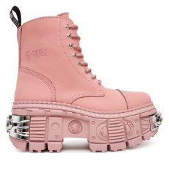 Botki NEW ROCK. Czerwone botki NEW ROCK, bez wzorów, bez obcasa, na koturnie, bez zapięcia. Za 1,699.00 zł.