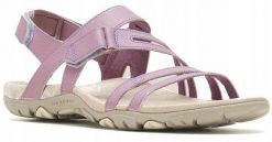 Sandały trekkingowe dla kobiet Merrell SANDSPUR ROSE. Czerwone sandały Merrell, bez wzorów, z gumy, sportowe, bez obcasa, bez zapięcia. Za 279.99 zł.