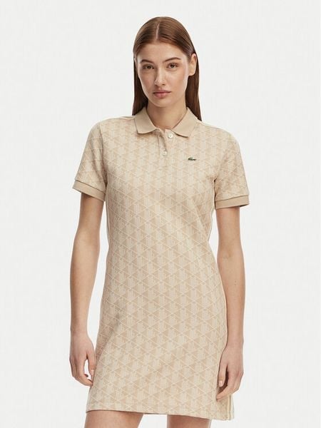 Lacoste Sukienka codzienna EF2655 Beżowy jasny Slim Fit. Brązowe sukienki Lacoste, na co dzień, bez wzorów, z bawełny, bez kołnierzyka, bez ramiączek, proste. Za 502.99 zł.