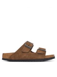 Birkenstock Klapki Arizona 1032717 Beżowy ciemny. Brązowe klapki Birkenstock, bez wzorów, ze skóry, bez obcasa. Za 549.99 zł.