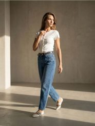 Jeansy balloon high waist z paskiem - granatowy. Niebieskie jeansy Sinsay, bez wzorów, z podwyższonym stanem. Za 69.99 zł.