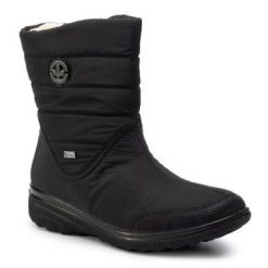 RIEKER Z7082-00 Czarny. Czarne botki Rieker, bez wzorów, ze skóry ekologicznej, bez obcasa, bez zapięcia. Za 309.99 zł.